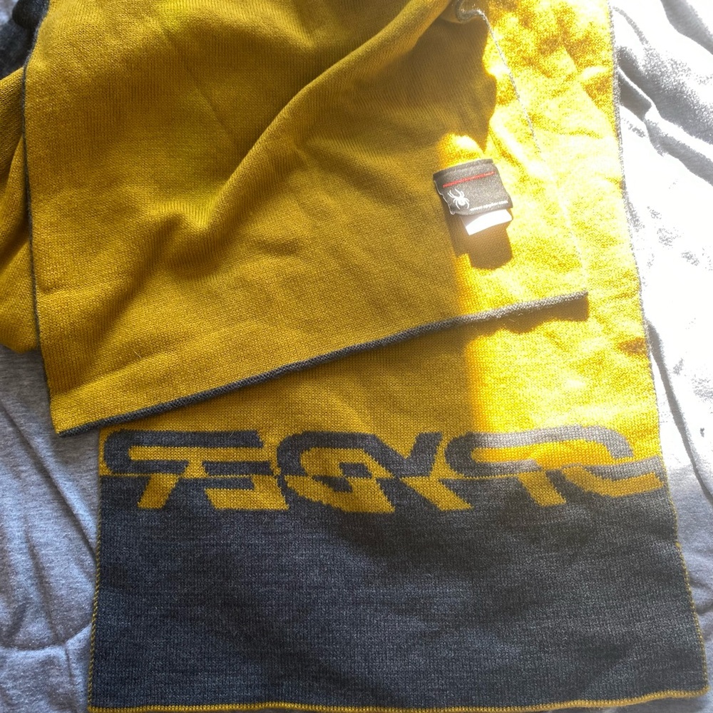 spyder ski brand scarf reversible yellow and grey scarve  snowboard neck warmer
